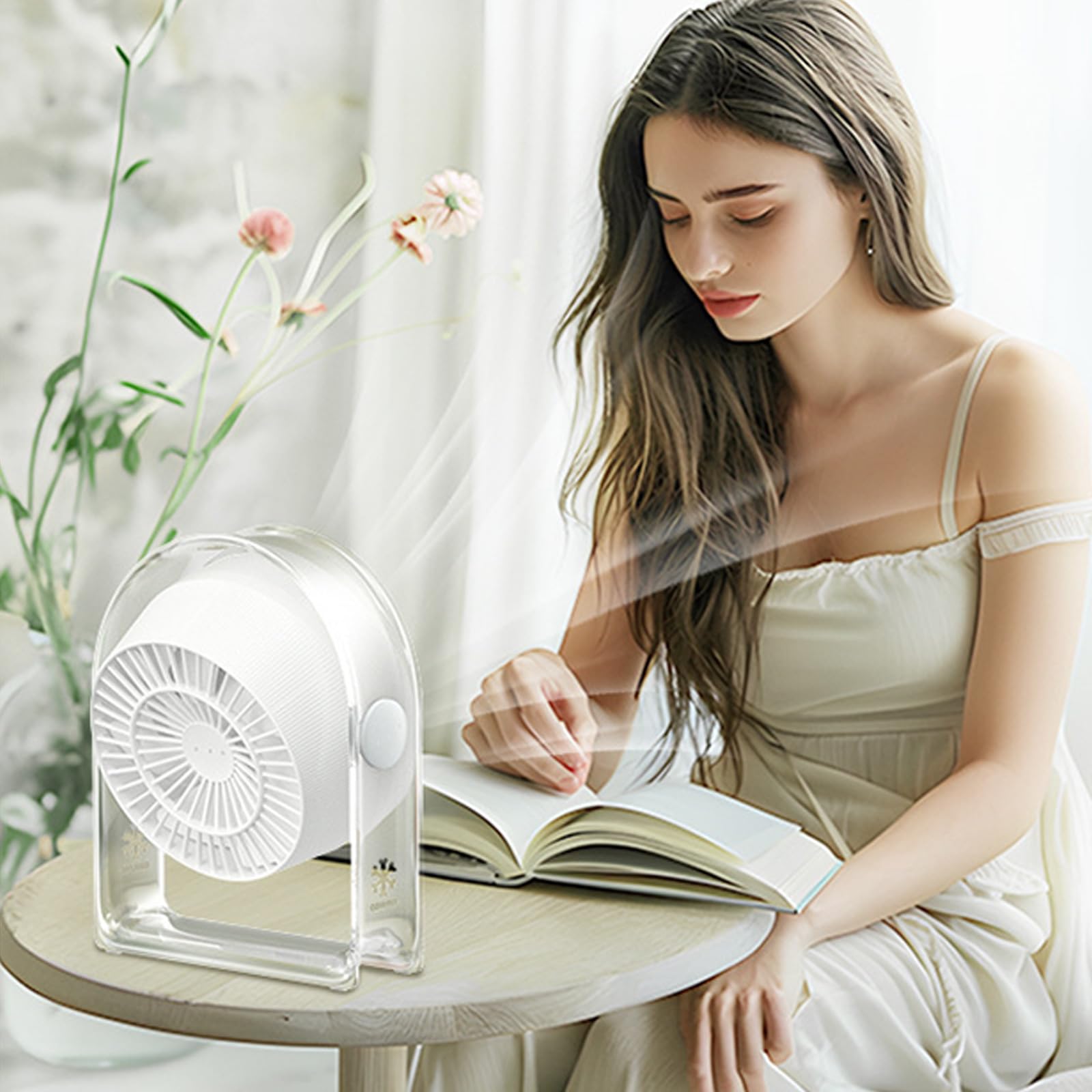Ventilatore da Tavolo Leggero e Portatile Ventola Elegante con Batteria Ricaricabile a velocità Regolabile per Studenti e uffici Domestici Desktop a Basso Rumore per spazi Lavoro