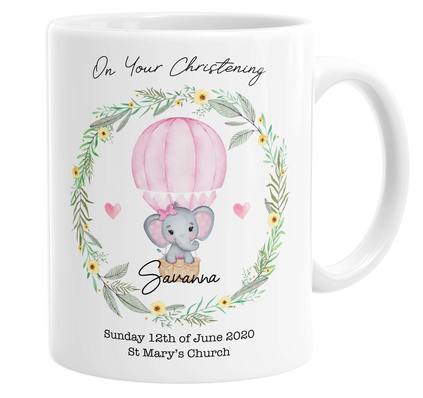 Personalised Christening Gift Mug Girls Custom Babies Name Initial Date Keepsake Ceramic Baby Nursery Decor Daughter Grandchild