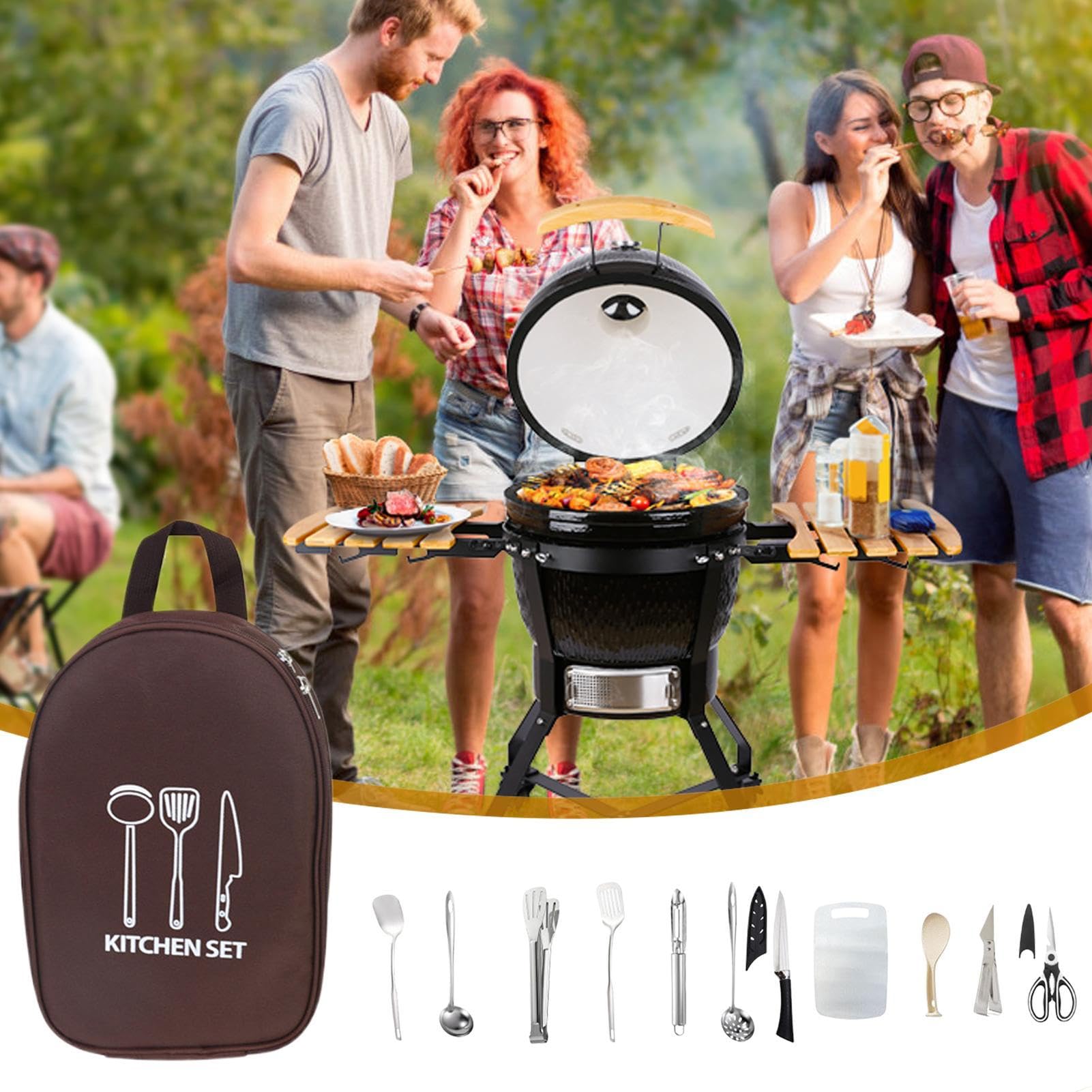 Générique Kit Ustensiles Camping 12 Pièces d'Équipement de Cuisine | avec Sac de Rangement Équipement Culinaire pour le Camping pour Camping-Car, Plein Air, BBQ, Pique-nique et Randonnée