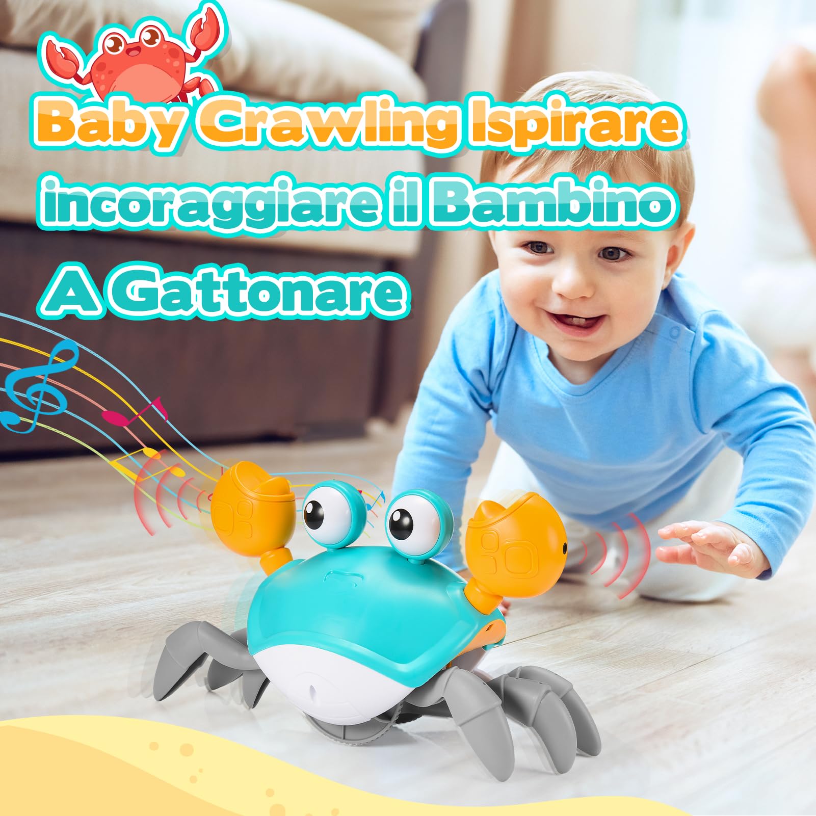 iKidiki Granchio Che Cammina Neonato, Giochi Bambini 1 2 3 4 Anni Granchio Tummy Time Giocattoli Bambino 1 2 3 4 Anni Giochi Neonato 3-6-9 Mesi Regalo Bambino 1 2 3 4 Anni Giochi Educativi 1-4 Anni