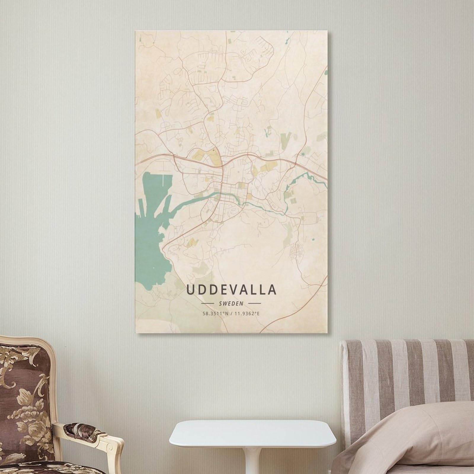 LZTEN Uddevalla - Poster con mappa della Svezia, stampa vintage, per camera di ragazzi e adolescenti, stampa artistica da parete su tela, 40 x 60 cm