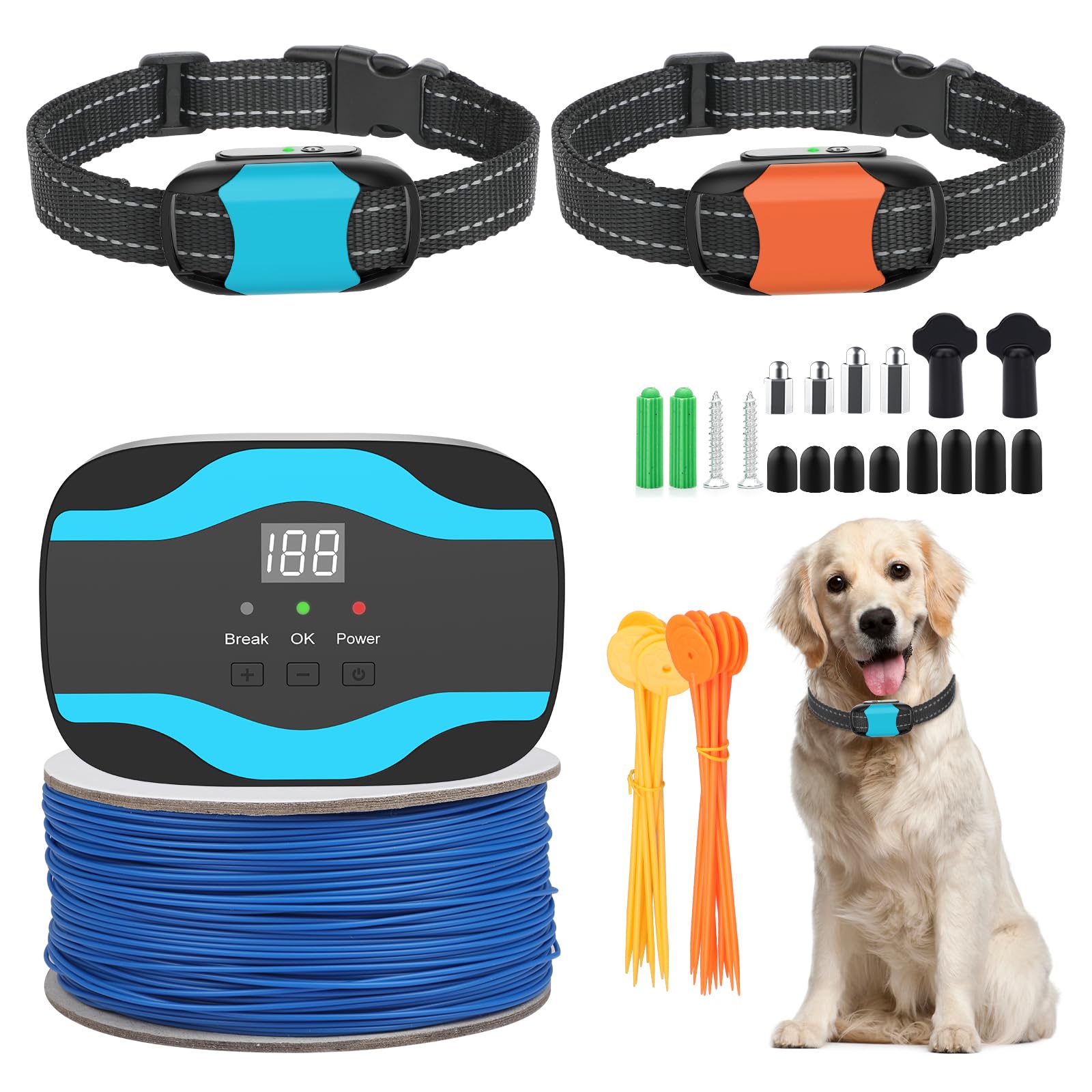 RUXAN Underground Dog Electric Fence for Dogs, Electric In Ground Dog Fence Containment System Aboveground Pet Containment System with Waterproof Collar Receivers Covers up to 3/4 Acre