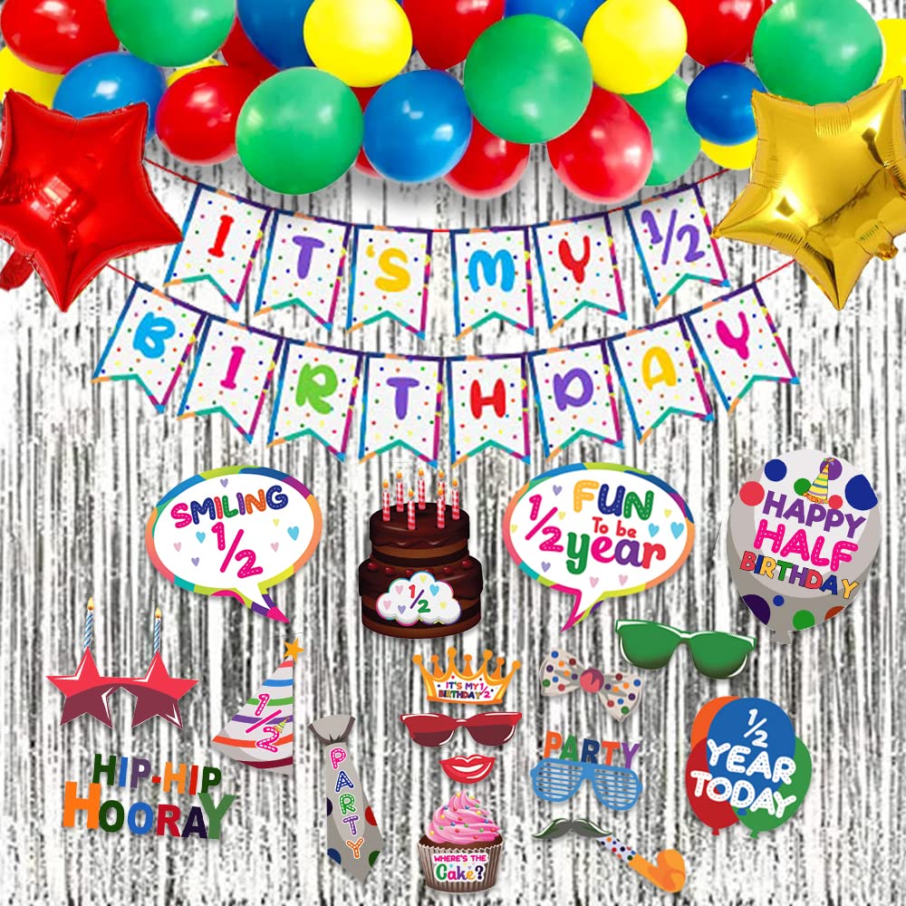 Party Propz Half Birthday Decoration Items, Huge 62Pcs Combo, For Half Year Birthday Decorations, For 6Th Month Birthday Decoration, Half Way To One, 1/2 Month Baby Birthday Decoration.