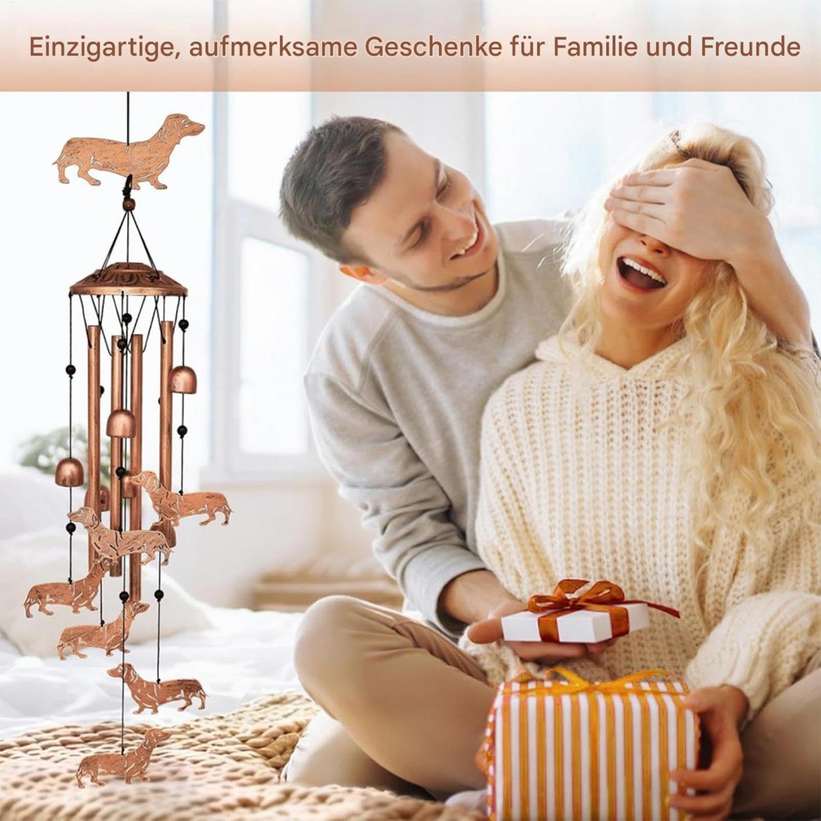 Metall Dackel Windspiel Für Garten – Wetterfeste Garten-Deko Mit Beruhigenden Klängen, Für Balkon & Terrasse