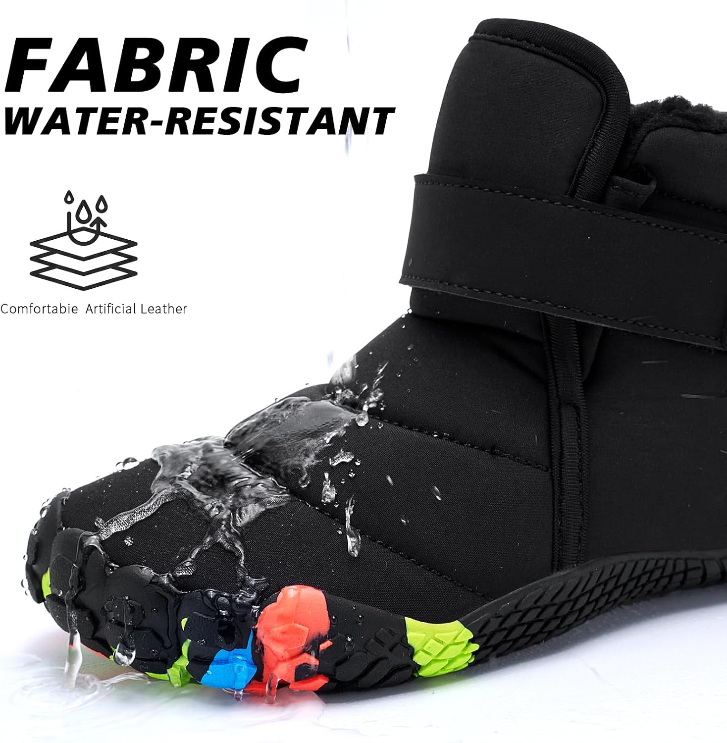 Toddler Boys Girls Snow Boots, Winter Insulated High-Top Barefoot Shoes with Non-Slip Sole & Fleece Lining