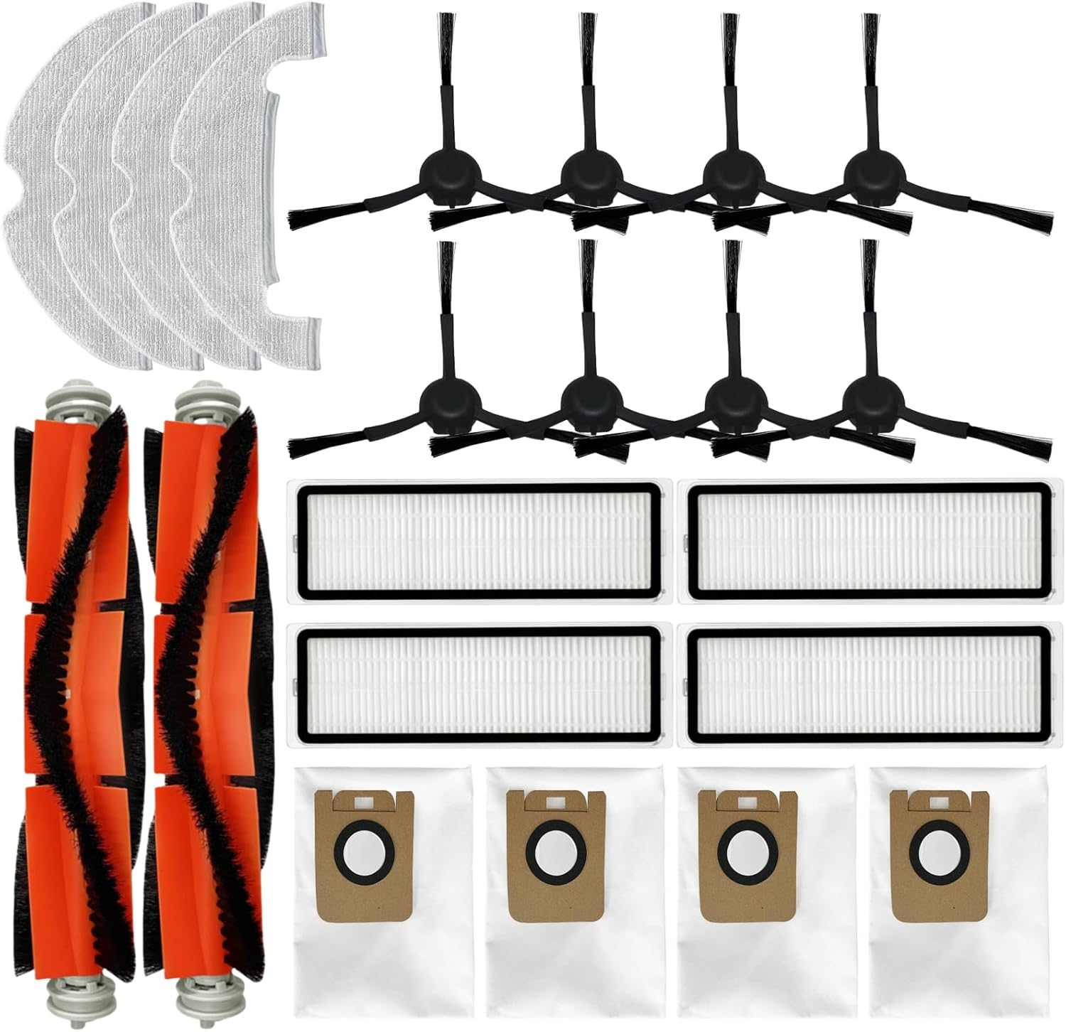 Replacement Parts for Dreame Z10 Pro / D10 Plus / L10 Plus Robot Vacuums, 2 Main Brush, 8 Side Brush, 4 Filter, 4 Dust Bag, 4 Mop Pads, Accessories Kit Spare Repair Attachments