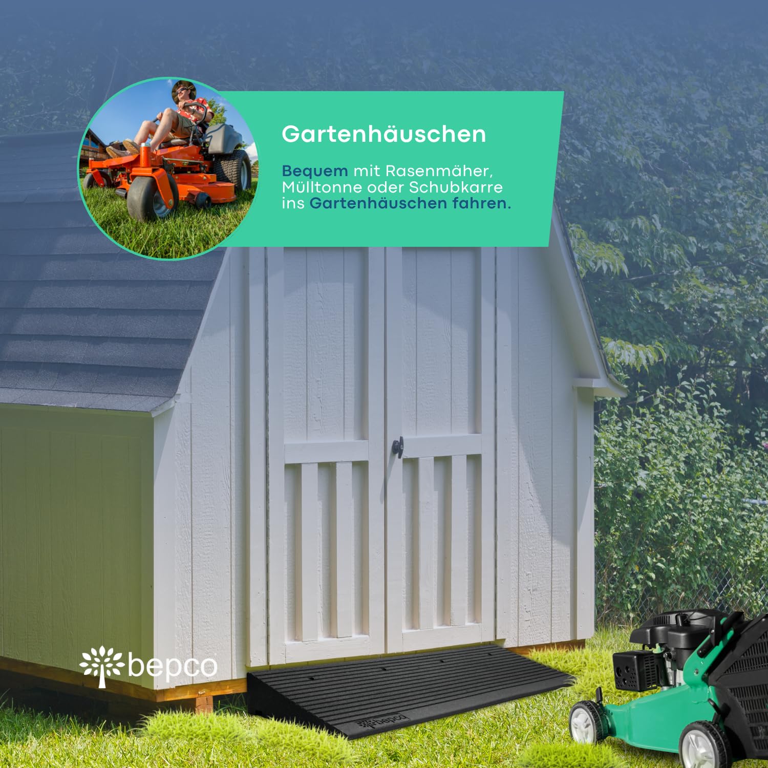 bepco Premium Schwellenrampe - Auffahrrampe aus recycltem Gummi, mit eingelagerten Unterlegscheiben für Terassen, Türschwellen, Bordsteinkanten, Treppen (ohne Befestigung, 100 x 35 x 10 cm)
