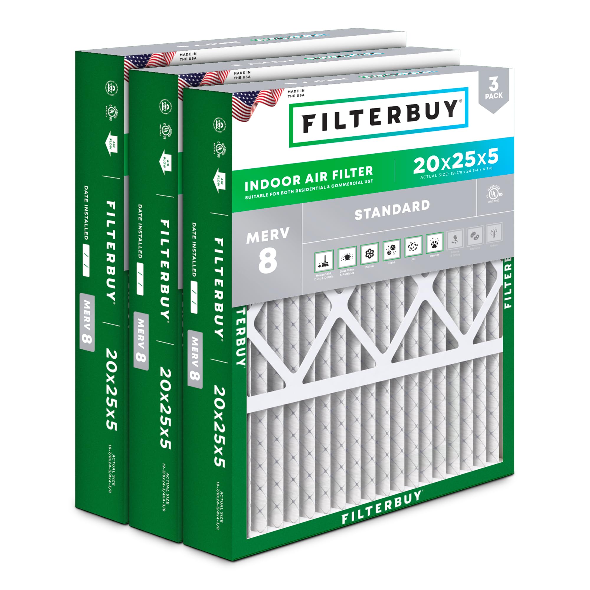 Filterbuy 20x25x5 3-Pack