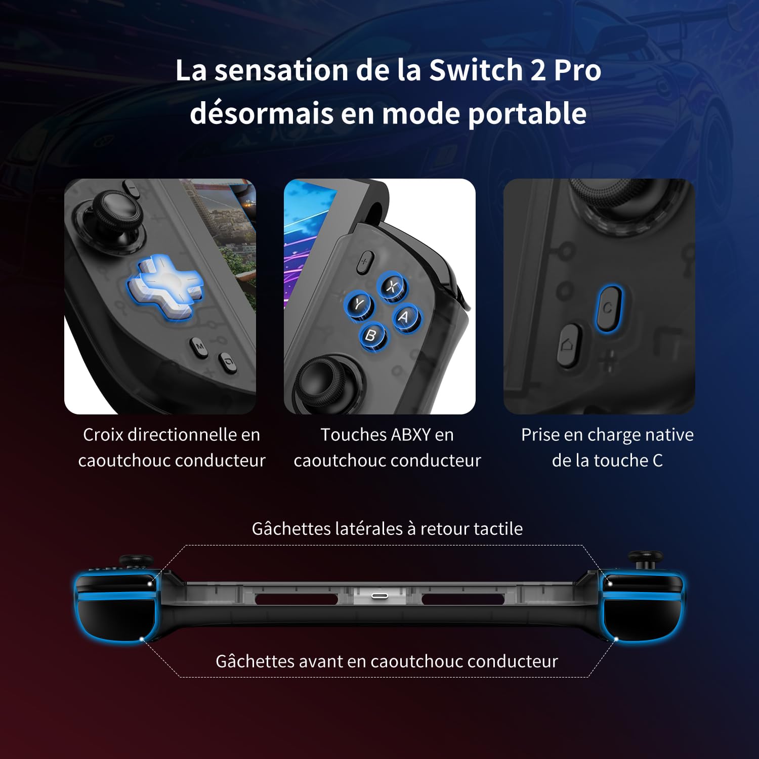 abxylute N6 Manette Switch 2 avec bouton C natif, boutons arrière et remappage des touches ABXY, joystick à effet Hall gyroscopique 9 axes (Noir)