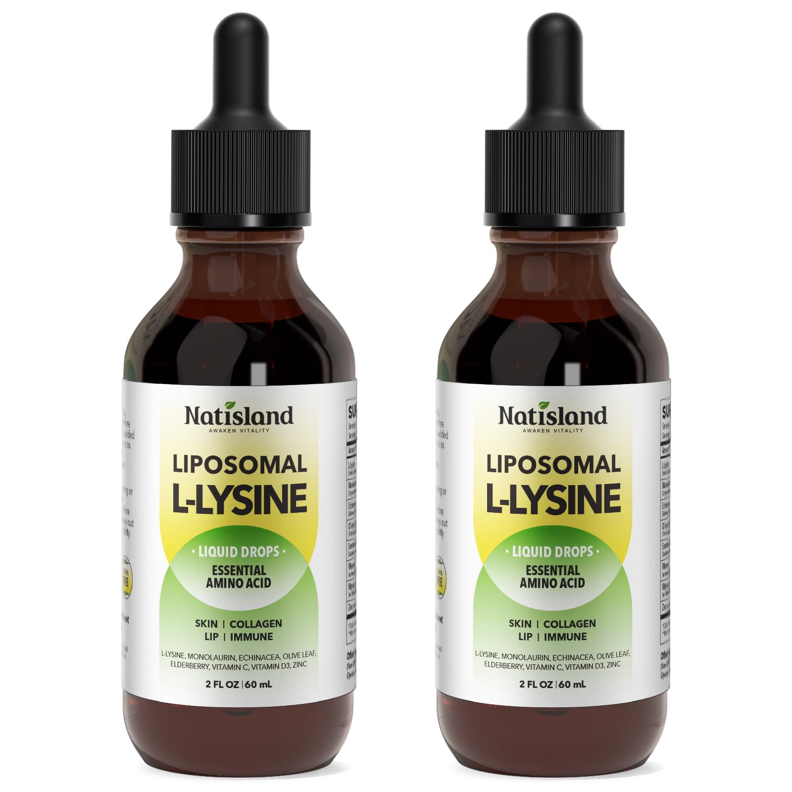 Liposomal L-lysine Monolaurin Liquid Drops, Lysine 1000MG Supplement for Adults & Kids, Echinacea & Elderberry with Vitamin C & D3, Zinc, for Lip & Skin Health, Collagen & Immune Support, 4 Fl Oz 2