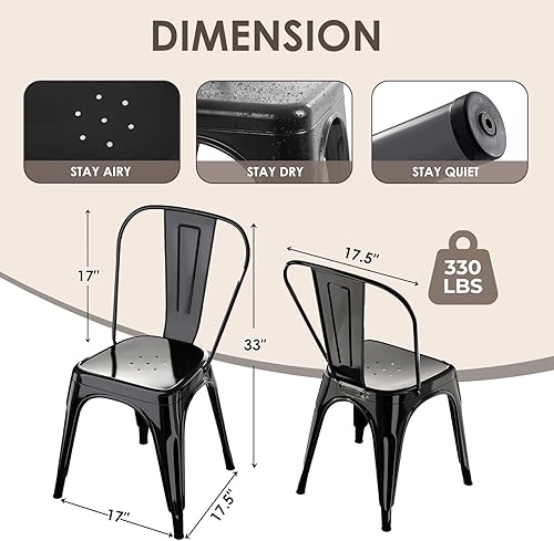 Miniatura 2 de Juego de 2 sillas de comedor de metal, sillas Tolix apilables para interiores y exteriores, para cocina, cafetería, restaurante, bistró y patio,