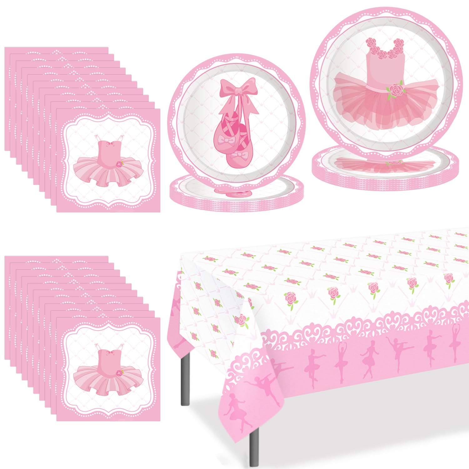 PIUMOJ Pink Ballet Party Tableware Set for 8 Guests