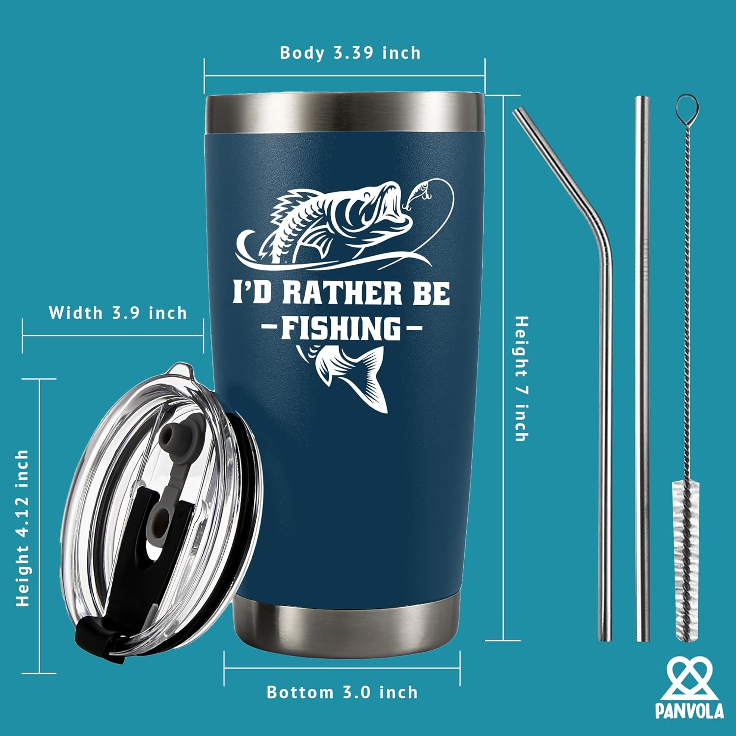 Panvola I'd Rather Be Fishing Fisherman Tumblers Fishing Gifts To Husband Dad Grandpa Boyfriend From Wife Mom Grandson Granddaughter Girlfriend Vacuum Insulated Tumbler (Blue, 20 oz) - Image 6