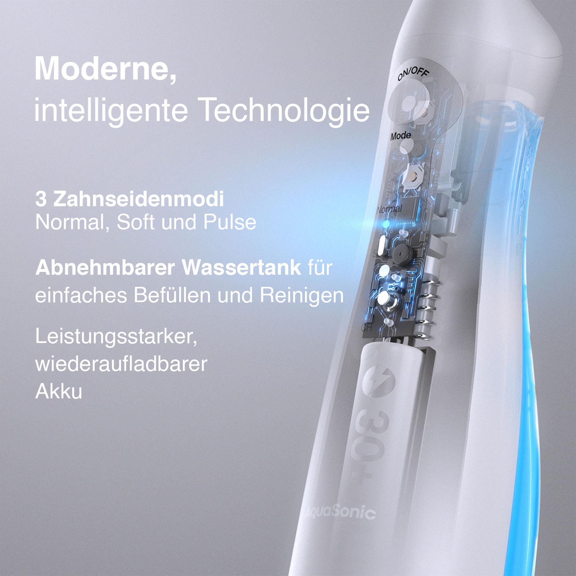 AquaSonic Aqua Flosser Kabellose Munddusche, wiederaufladbarer Water Flosser zur Zahnreinigung, wasserdichter tragbarer Oral Irrigator mit 5 Düsen für Zahnspangen, Zuhause & Reisen