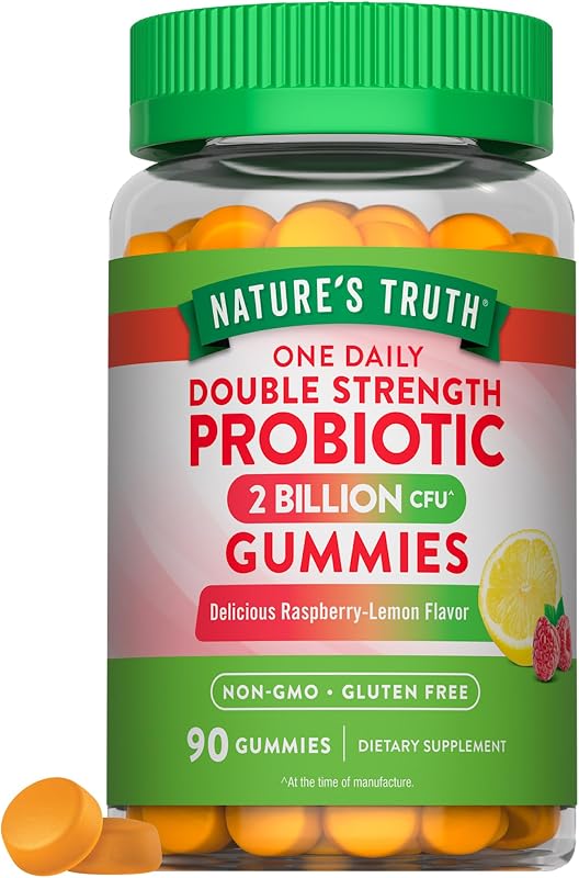Nature's Truth Daily Probiotic Gummies | 2 Billion CFU | 90 Count | Raspberry Lemon Flavor | Non-GMO & Gluten Free Supplement
