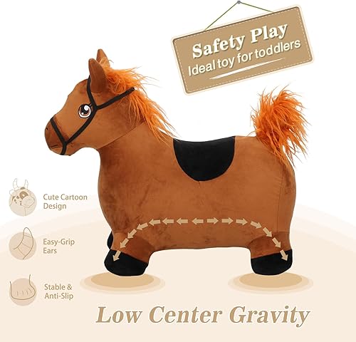 Miniatura 4 de INPANY Juguetes de Caballo Saltarín para Niños de 2 Años, Animales de Granja de Peluche para Bebés, Saltador Inflable, Caballo Saltarín y de Montar
