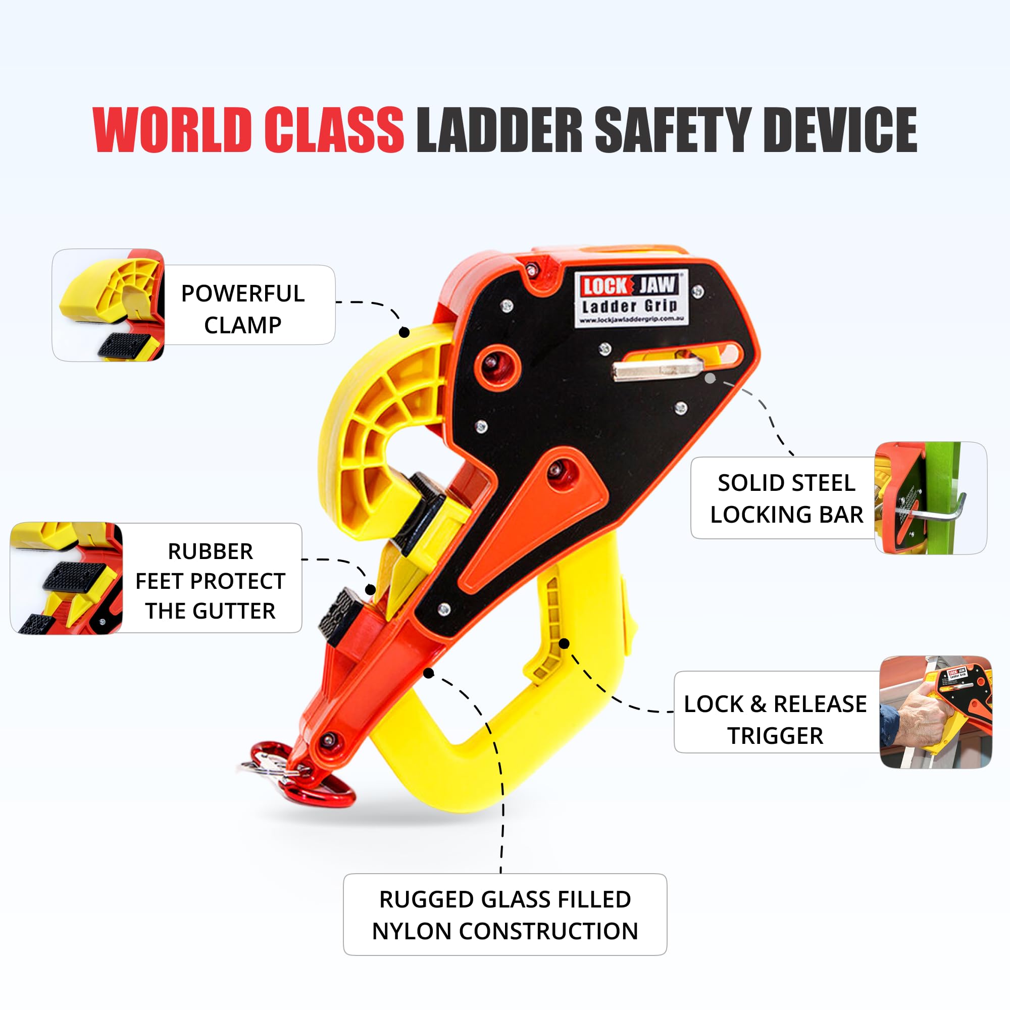 Lock Jaw Ladder Grip - Ladder Safety Clip - Feel Secure on Your Ladders and Climb Safer (zestaw 1)