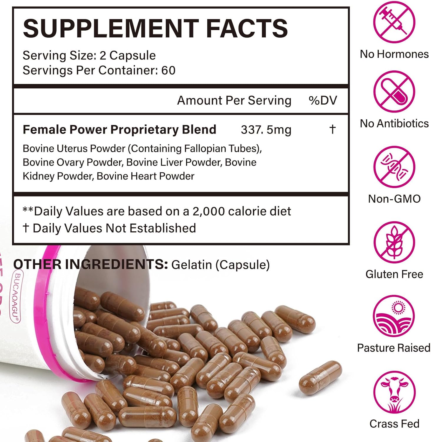 Beef Organ Supplement for Women - Grass-Fed Beef Liver, Kidney, Heart, Uterus, Ovary - Supports Female Energy & Hormone Balance - Pasture Raised in New Zealand - Iron, B12 & CoQ10 - 120 Capsules - Image 5