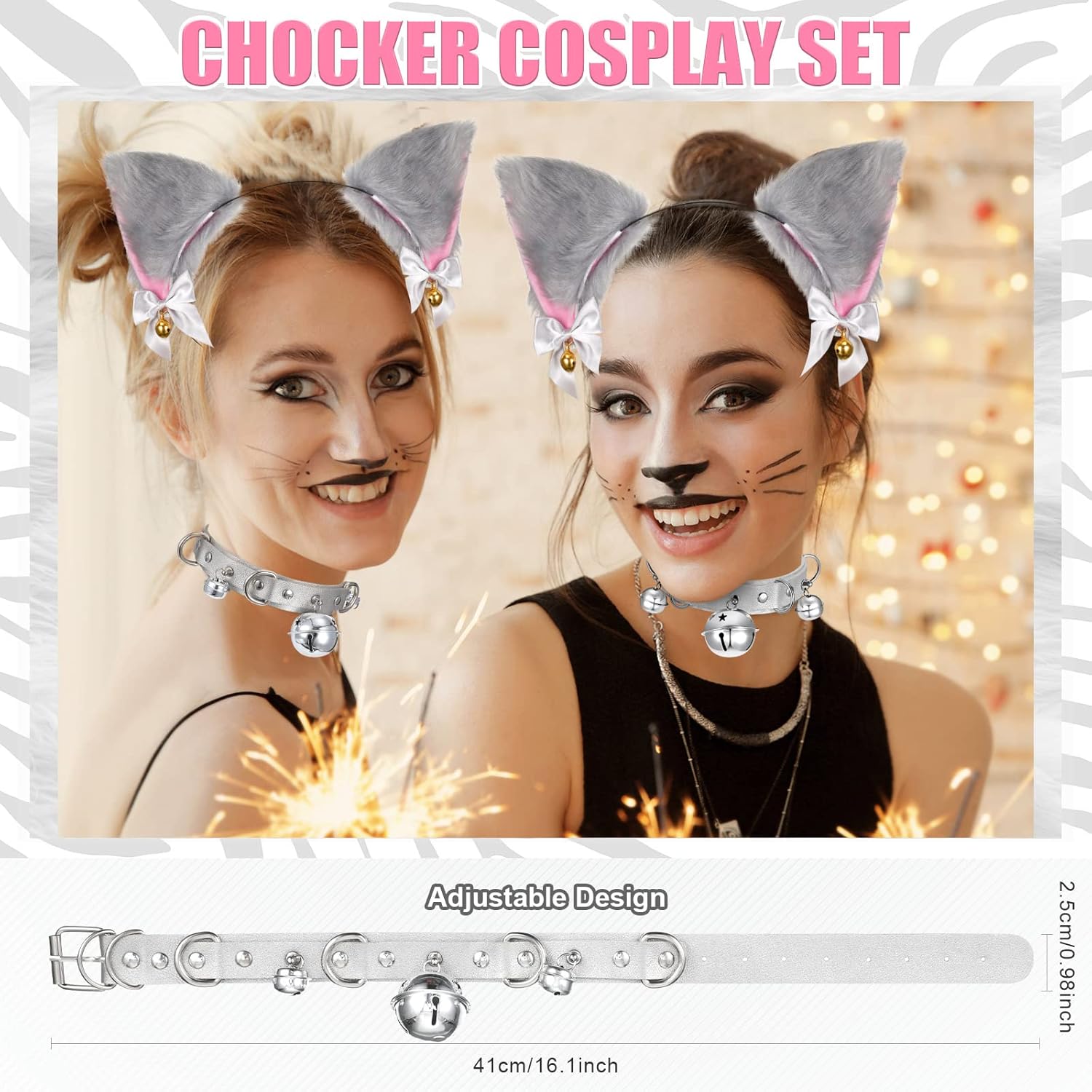 Vicenpal 5 Pcs Cat Cosplay Costume Set Wolf Fox Tail Ear Hair Clip Neck Chocker Fingerless Paw Glove for Halloween Party - Image 5