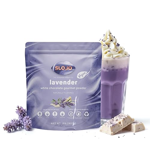 SLOJO - Polvo de chocolate blanco lavanda  Mezcla de bebida prémium para bebidas calientes y frías, polvo gourmet, mezcla de bebida vegana con sabor