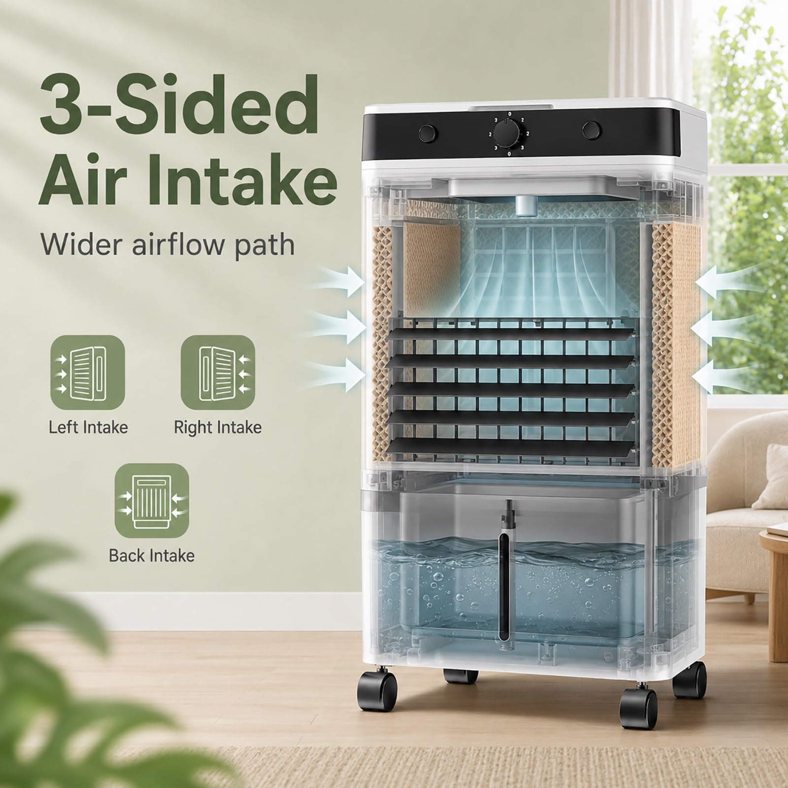Climatizador Evaporativo Portátil, Enfriador de Aire Llenado Superior, Ideal para Hogar, Dormitorio, Oficina, Ventilación Interior