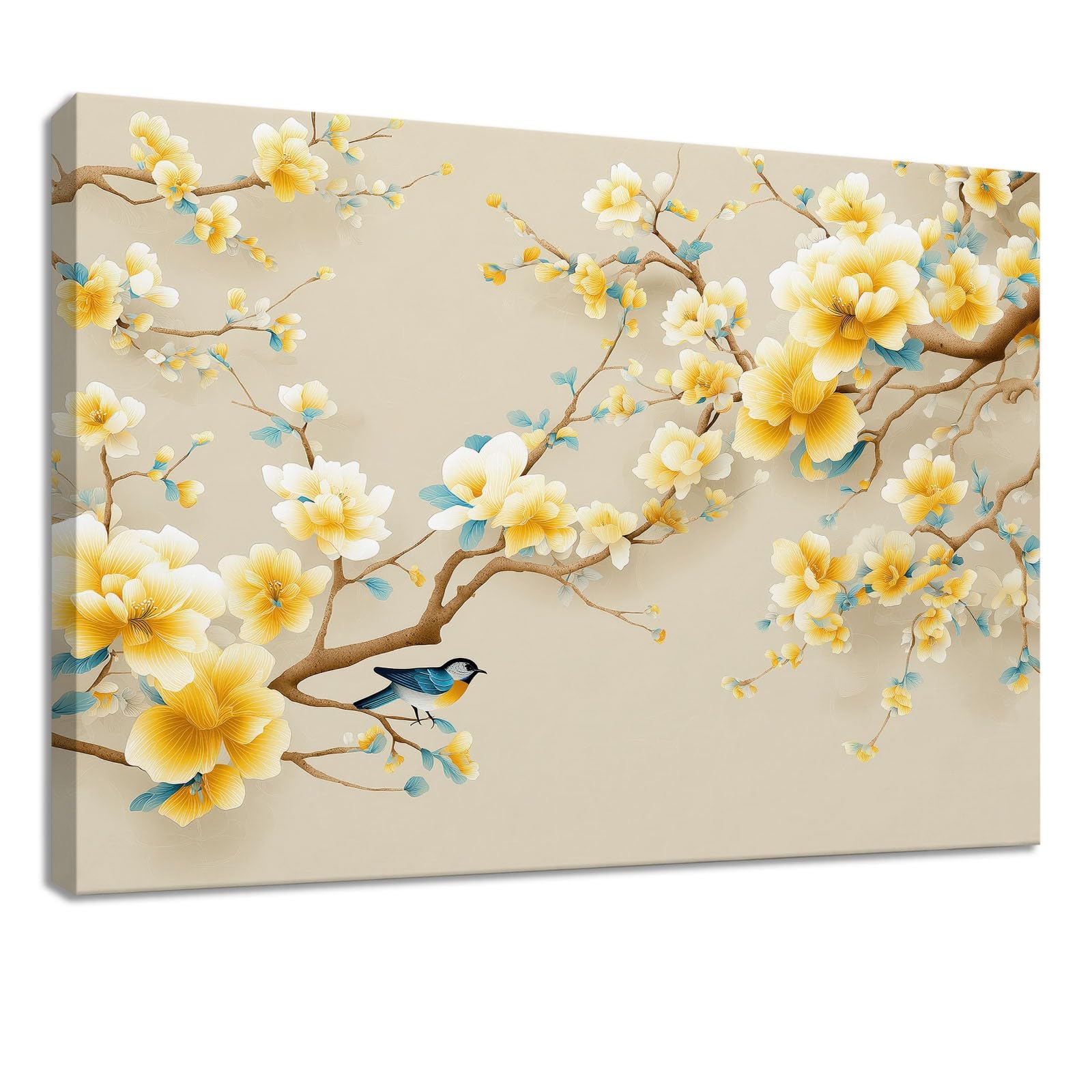 Sztuka ścienna 140 x 70 cm wydruki na płótnie natura - wodoodporny plakat żółte kwiatowe gałęzie liście, obraz do salonu, sypialni, biura, kuchni, wystrój domu