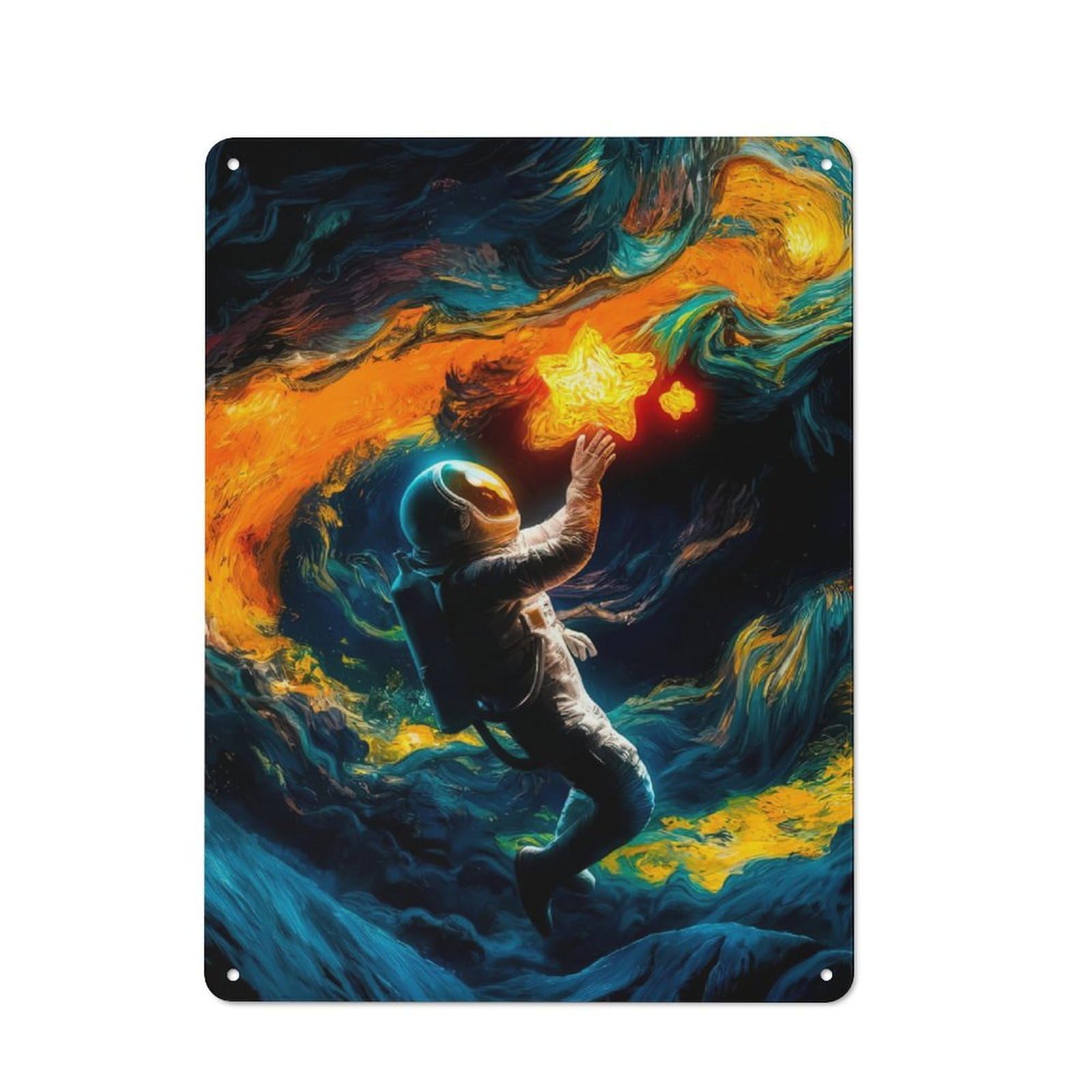 Junmoney Cosmonaut In A Star Dream Metal Plaque 40X30cm With For Workshop Wall, Retro Decor, For Garage, Workshop And Man Cave Decoration