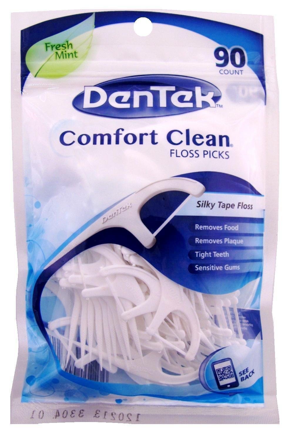 DenTek Comfort Clean Floss Picks for Sensitive Teeth, Soft and Silky Ribbon, 90 Count Each (Pack of 2)