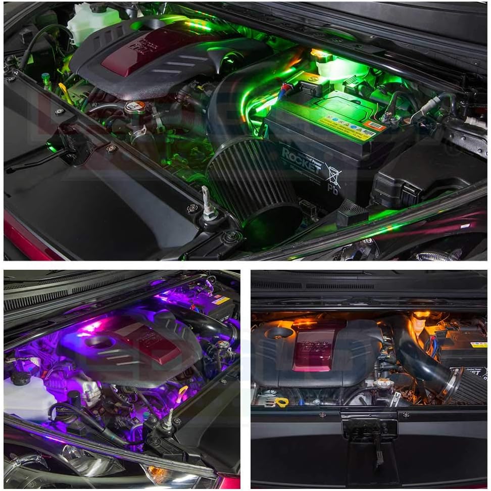 LEDGlow 6pc Million Color LED Engine Bay Under Hood Lighting Kit - Multi-Color Underhood Lights for Car & Truck - 15 Solid Colors - 9 Modes - 6" Flexible Tubes - Includes Control Box & Wireless Remote