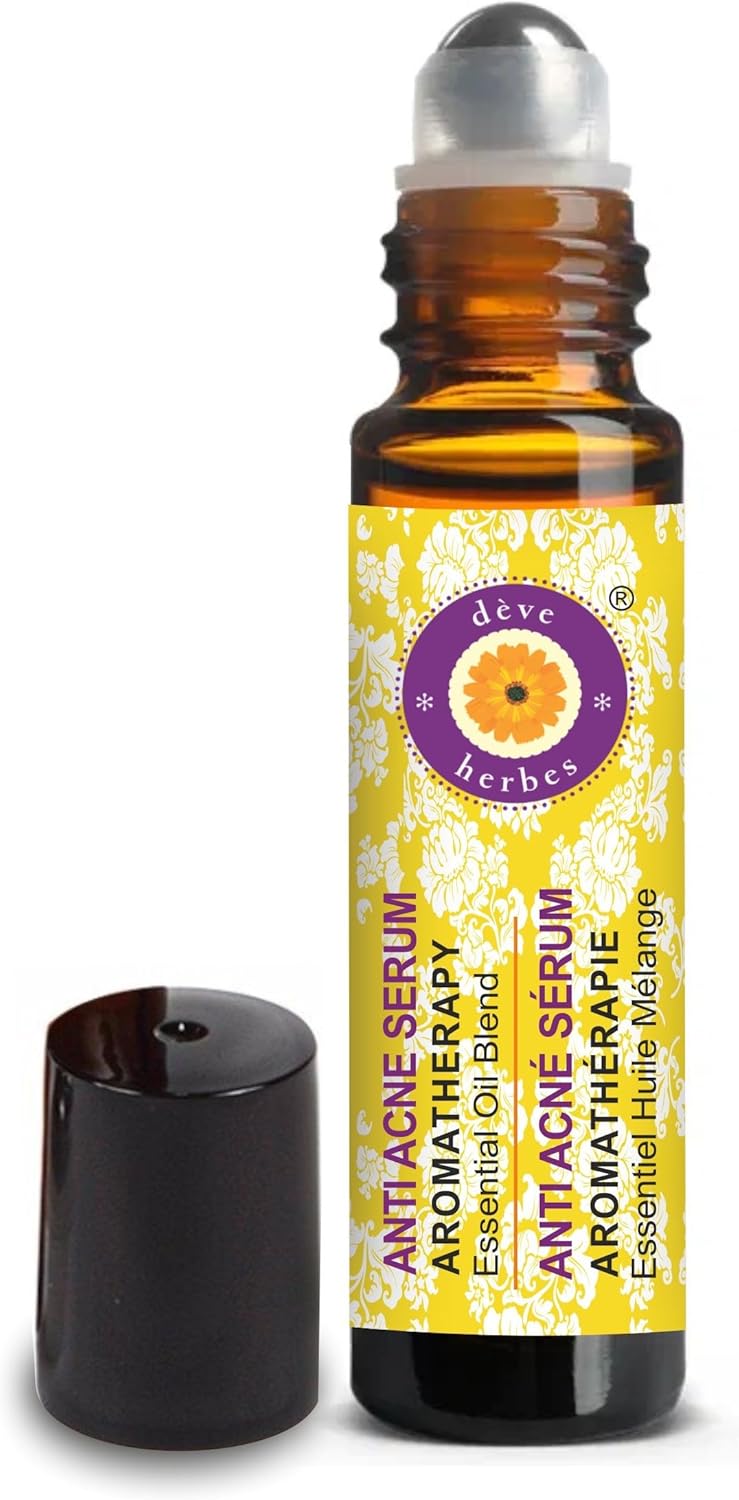dève herbes Anti Acne Serum - Blend of Tea Tree, Lemongrass, French Lavender, Peppermint Essential Oils in Safflower & Grapeseed Oil 10ml (0.33oz)