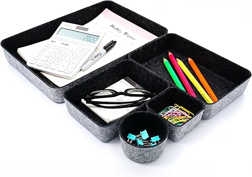 Miniatura 2 de WELAXY Bandejas organizadoras de cajones de escritorio de oficina, bandejas de almacenamiento de fieltro, bandejas de papel para documentos,