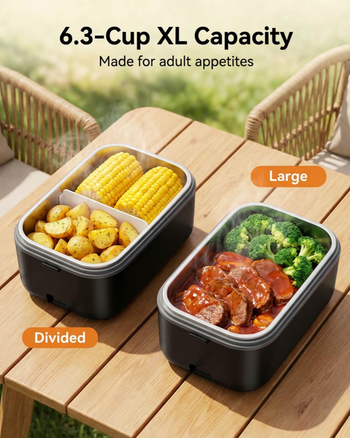 Cordless Electric Lunch Box for Adults, [24,000 mAh, 6.3 Cups], 100W Heated Lunch Box for Men with Scheduled Heating and Memory, Max 212°F, Leakproof Food Warmer for Blue-Collar, Truck, Office, Picnic - Image 4