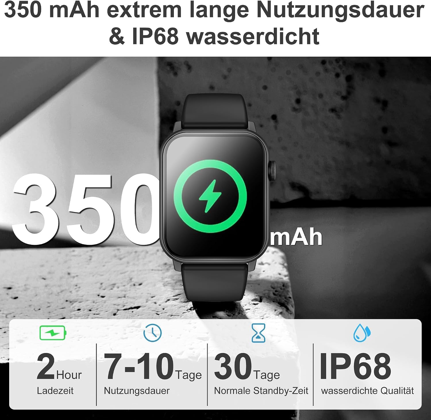 Montre connectée pour homme et femme avec fonction téléphone, montre de fitness HD de 4,7 cm avec 110 modes sportifs, IP68, moniteur de fréquence cardiaque, SpO2, podomètre et moniteur de sommeil pour