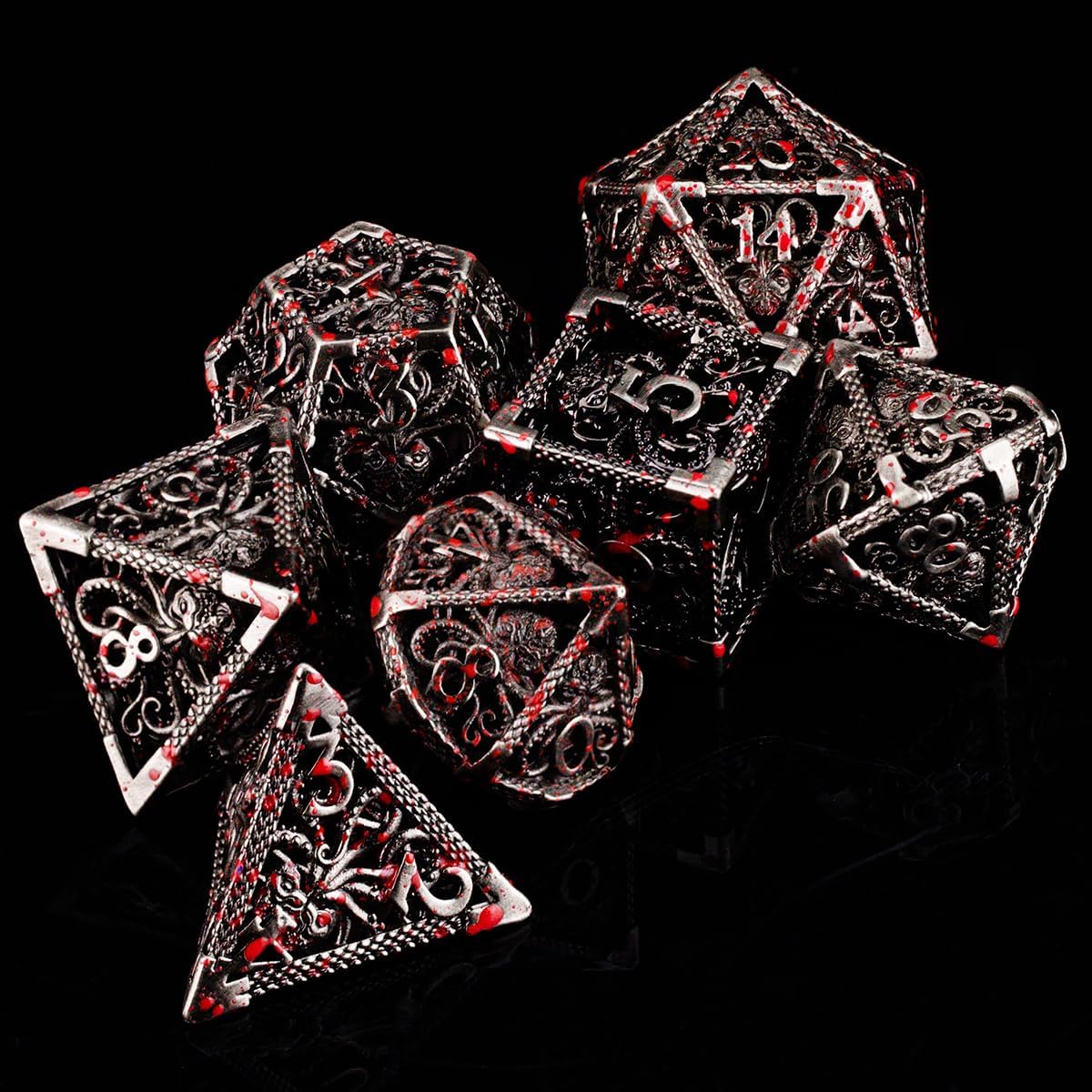 Metal DND Dice Set D&D 7 die Cthulhu Polyhedral Hollow Dice for MTG, RPGs Role Playing Game, Shadowrun and Math Teaching D20 D12 D10 D8 D6 D4