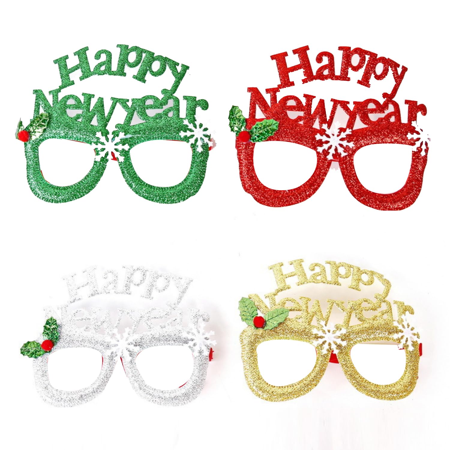 NAUZE 4Pieces New Year Glasses Multicolored Christmas Glitter Eyeglasses Funny Eyewear Photo Prop for Kid Adult