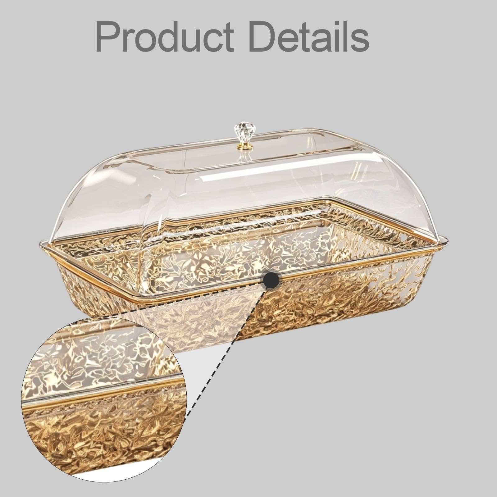 Vassoio per Servire Vassoio Portavivande con Coperchio Ermetico Portata Grande Rettangolare in PETG Design Pratico Adatto, Oro