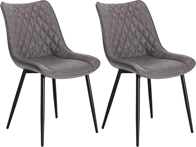 WOLTU Dining Chairs Set of 2 pcs Counter Kitchen Chairs Lounge Leisure Living Room Corner Chairs Dark Grey Leatherette Reception Chairs with Backrest and Padded Seat
