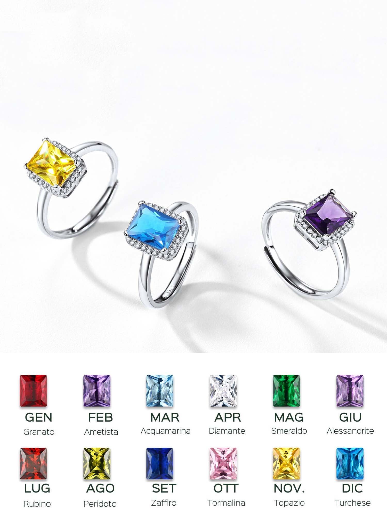 ChicSilver Anello Donna Argento 925 Regolabile con 12 Mesi Pietra Portafortuna, Anelli Donna Regolabili Confezione Regalo