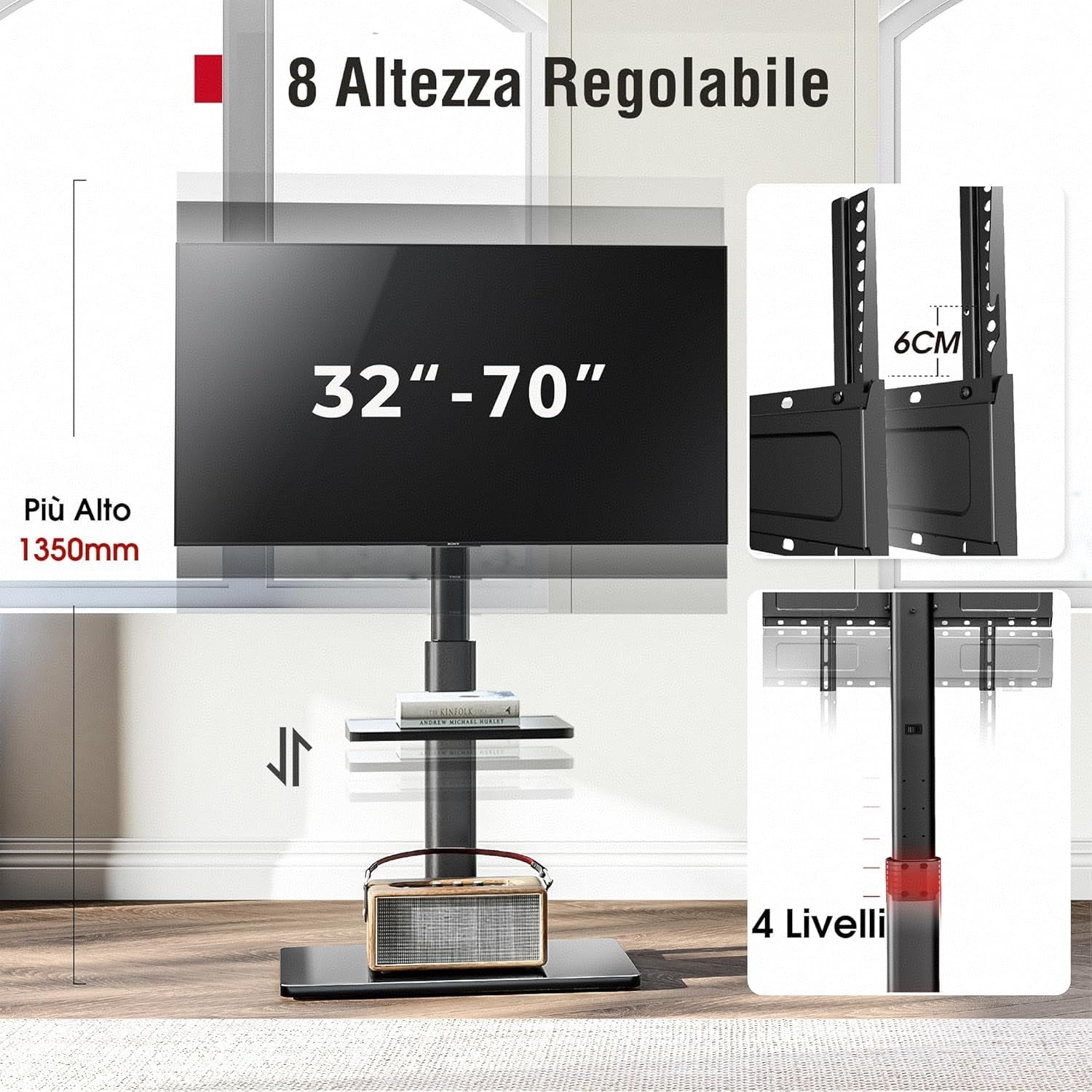 AOKCOS Supporto TV da Pavimento Inclinabile per 32-55-70 Pollici, Girevole & Altezza Regolabile, VESA 400x400mm 40kg