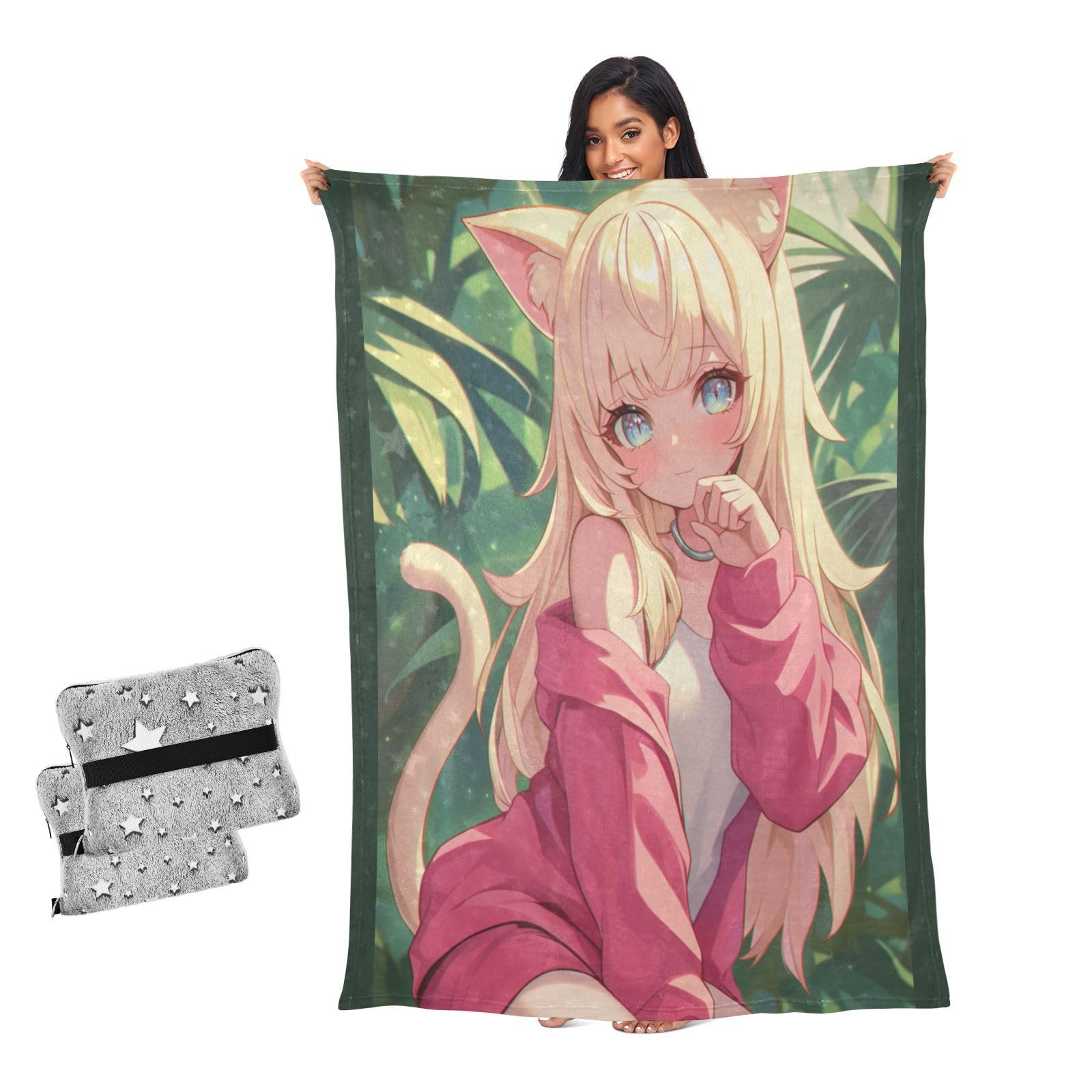 Couverture douce pour canapé et lit plaid Jungle Catgirl cocooning
