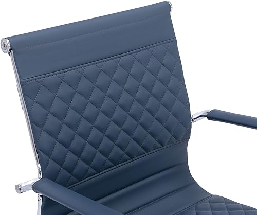 Miniatura 4 de VESCASA Sillas de oficina para invitados con respaldo de diseño de rejilla rómbica, sillas de recepción de piel sintética con brazos para sala de