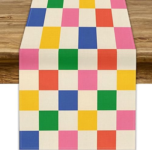 Miniatura 14 de Camino de mesa ondulado de los años 70, retro, hippie abstracto, vintage, verde, rosa, con estampado de ondas para el hogar, cocina, comedor, patio,