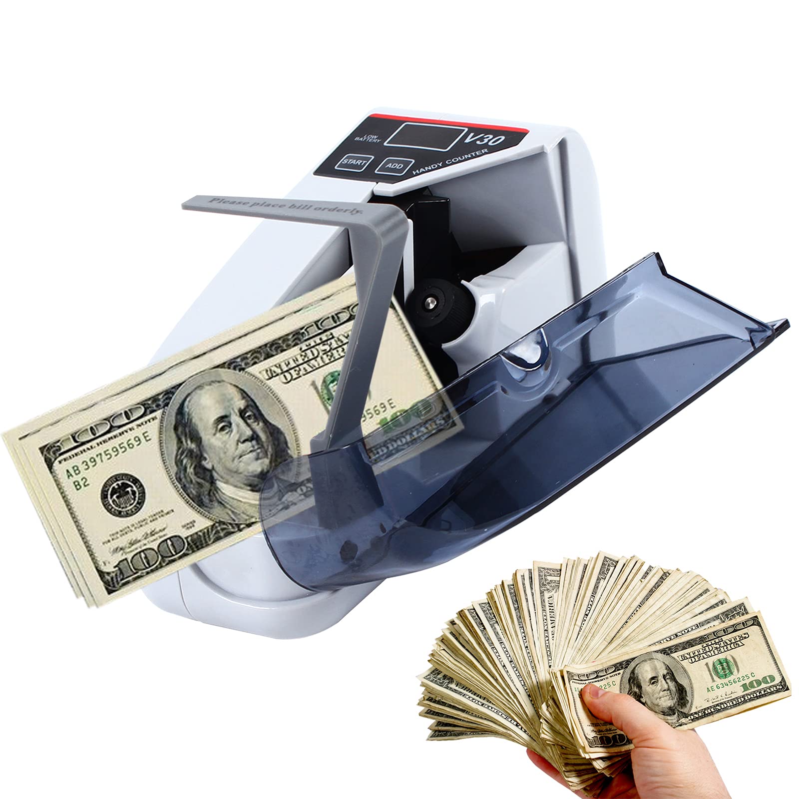 Futchoy Mini conta banconote per banconote ordinate senza funzione di rilevamento delle banconote false, 600 pz/min V30 portatile, macchina di conteggio per GBP/EUR/USD/PLN/SEK
