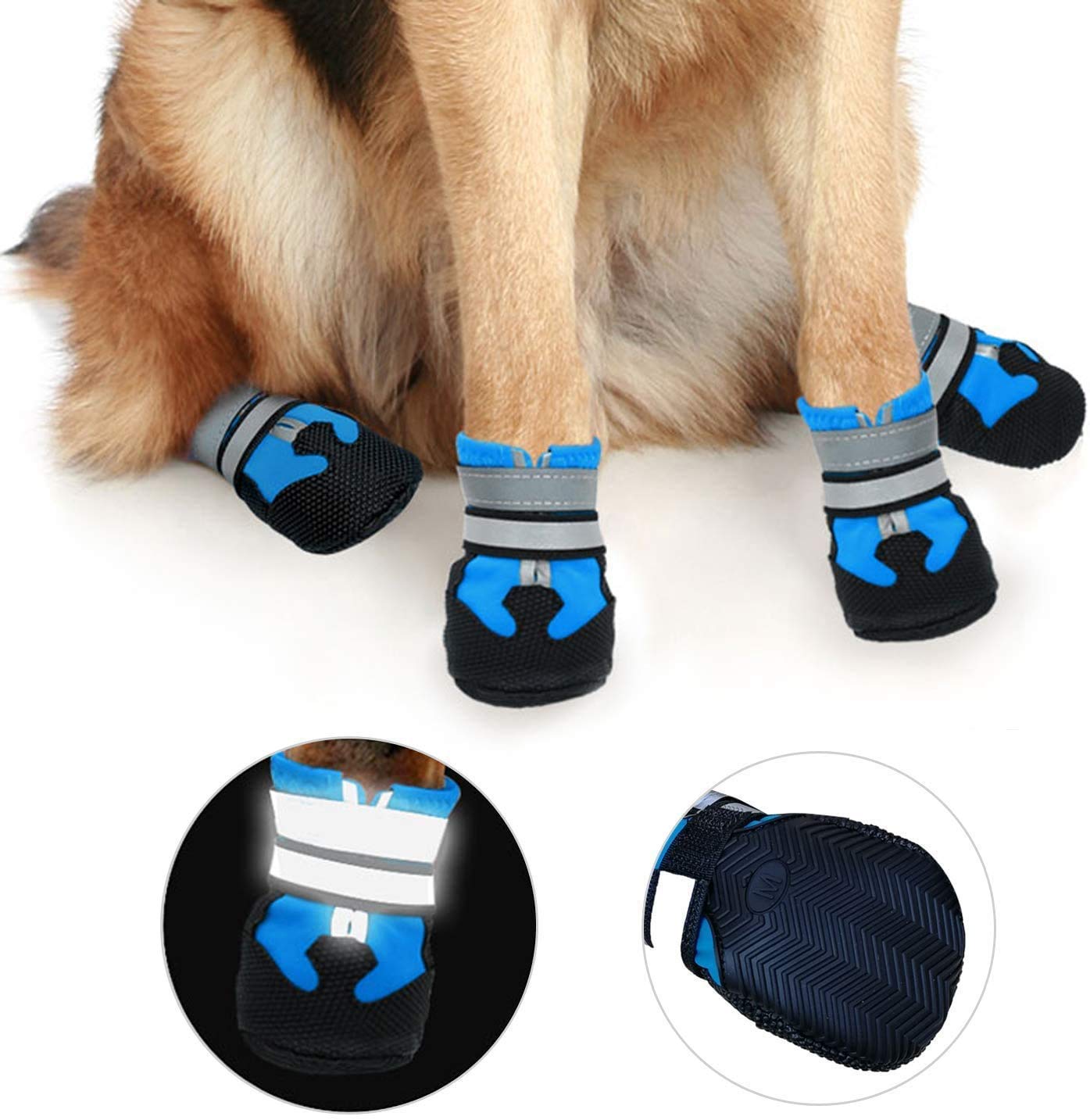 NeuWook Blue Adjustable Dog Shoes, Waterproof Non-Slip Rubber Sole Dog Boots with Reflective Bands - Image 3