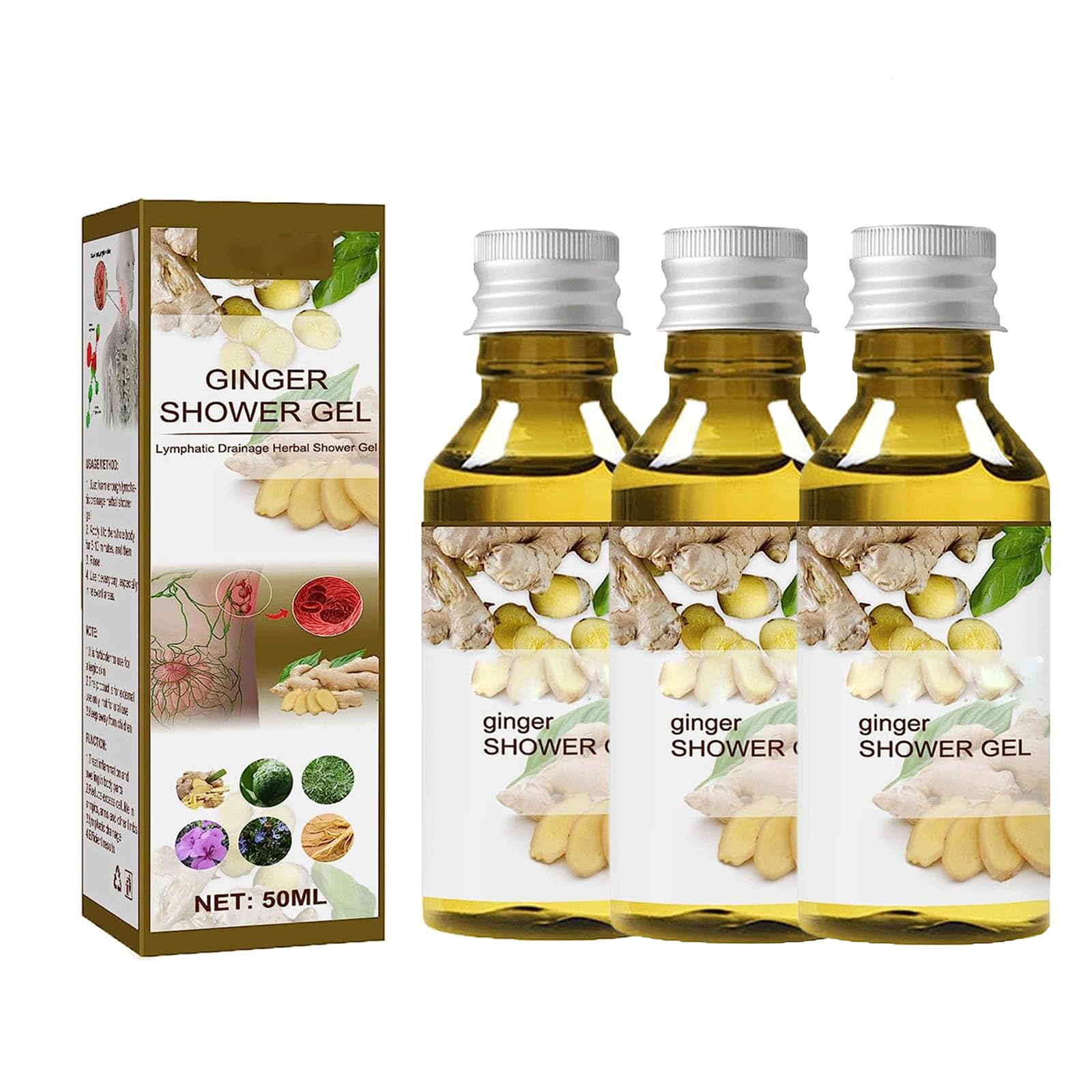 HOFFTI Bioherbs Lymphaticdrainage Shower Gel, Natural Ginger Herbal Lymphatic Drainage Shower Gel, Lymphatic Drainage Body Wash (3PCS)