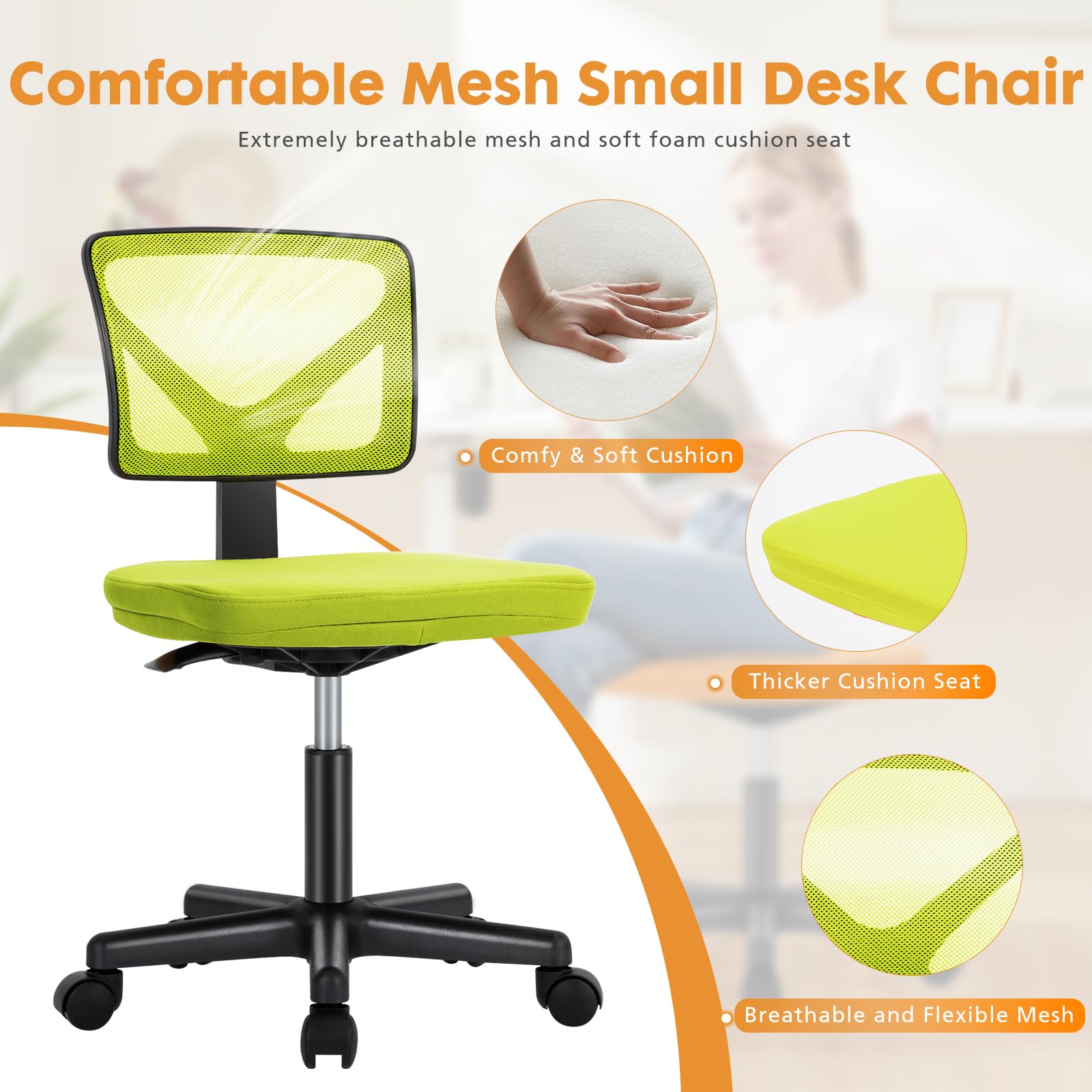 Sedia Ufficio Ergonomica Senza Braccioli NEWBULIG – Moderna In Tessuto Rosa, Con Ruote E Supporto Lombare, Per Studio E Casa