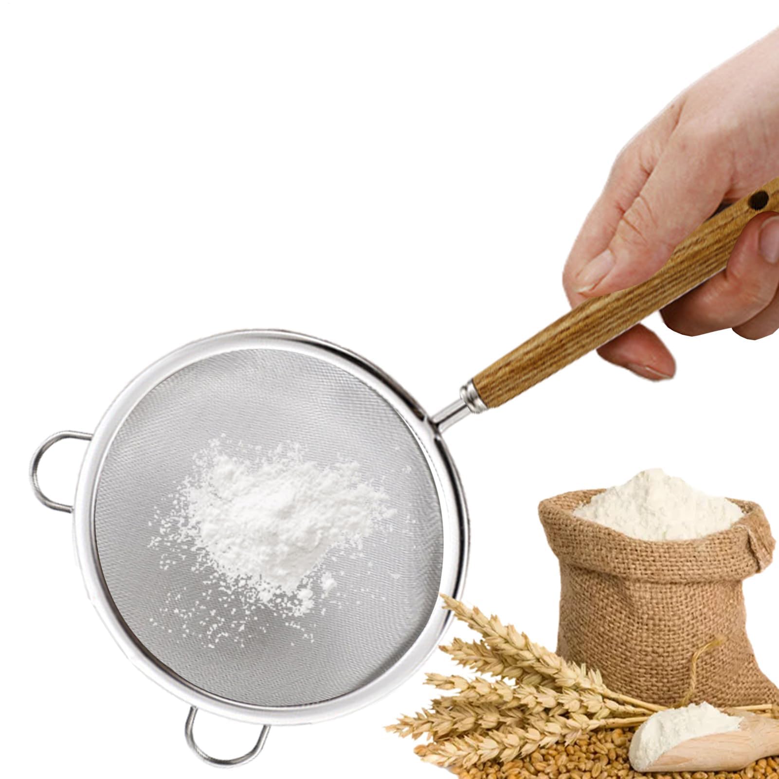MRKU Coladores de Cocina de Acero Inoxidable, tamiz de harina - Suministros para Hornear de Doble Oreja
