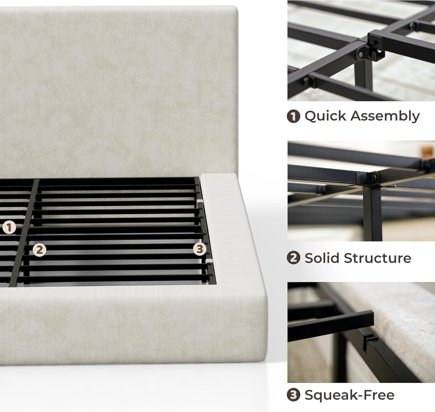 RECCI Cloud Upholstered Queen Bed Frame with Headboard