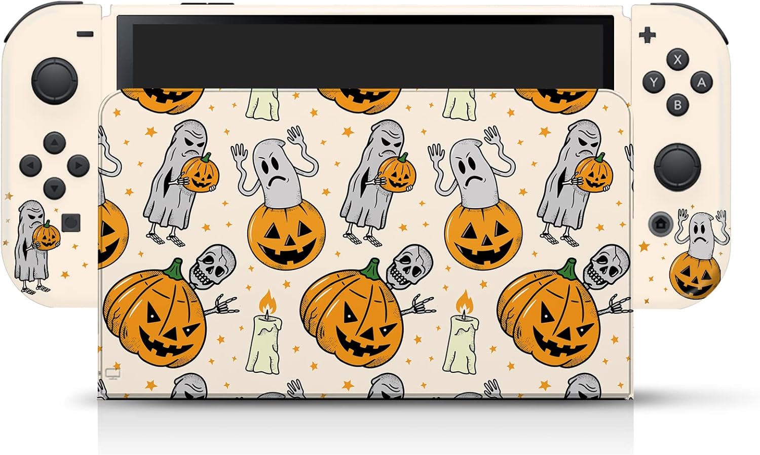 TACKY DESIGN Pumpkin Skin Compatible with Nintendo Switch OLED, Premium Vinyl 3M Full Wrap Decal, Halloween Skin for Nintendo Switch OLED, Beige