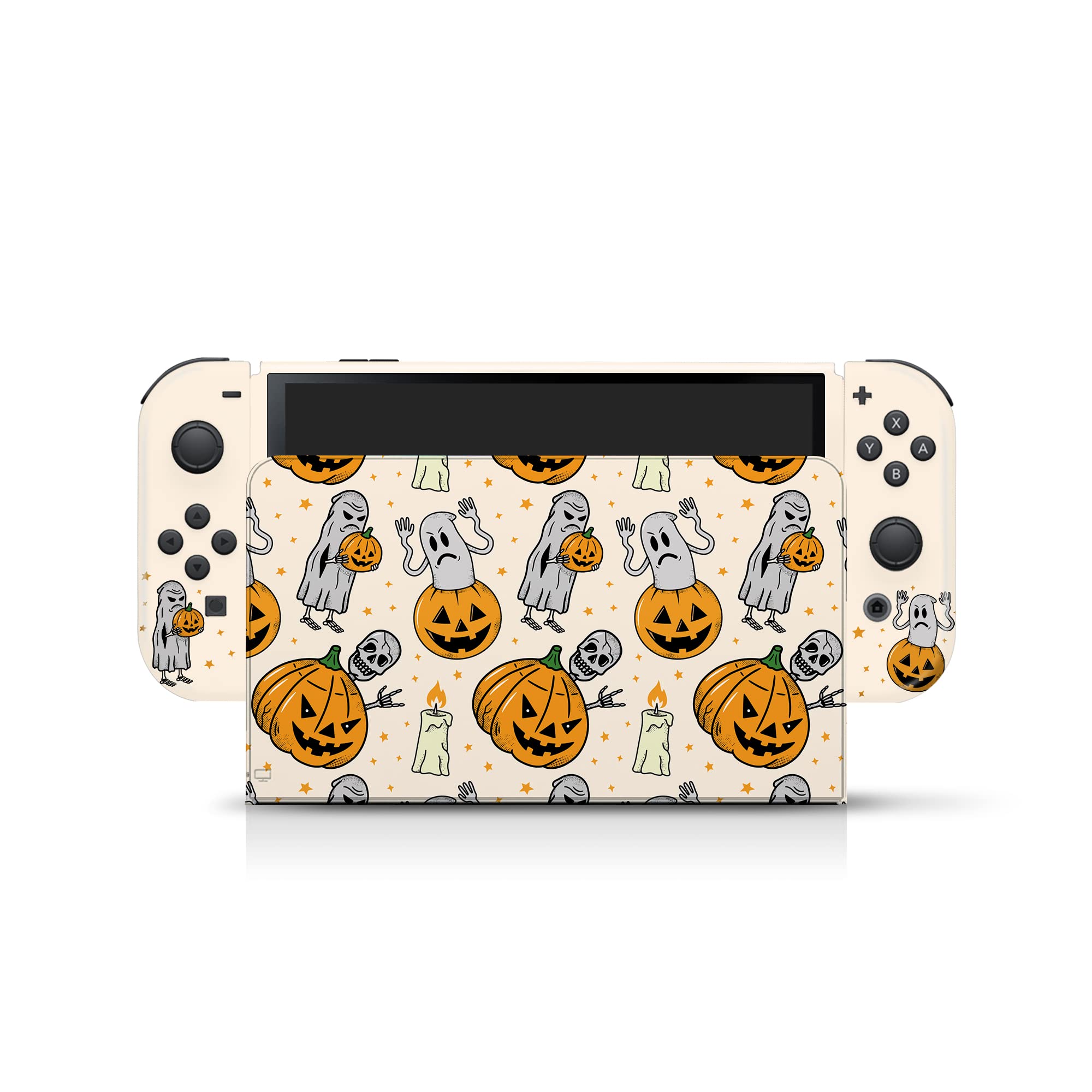 TACKY DESIGN Pumpkinskin compatibile con Nintendo Switch OLED Skin Halloween - Vinile 3M Nintendo Switch OLED Sticker Set - Spooky Switch OLED Skin per Console, Dock, Joy Con -Decal Full Wrap